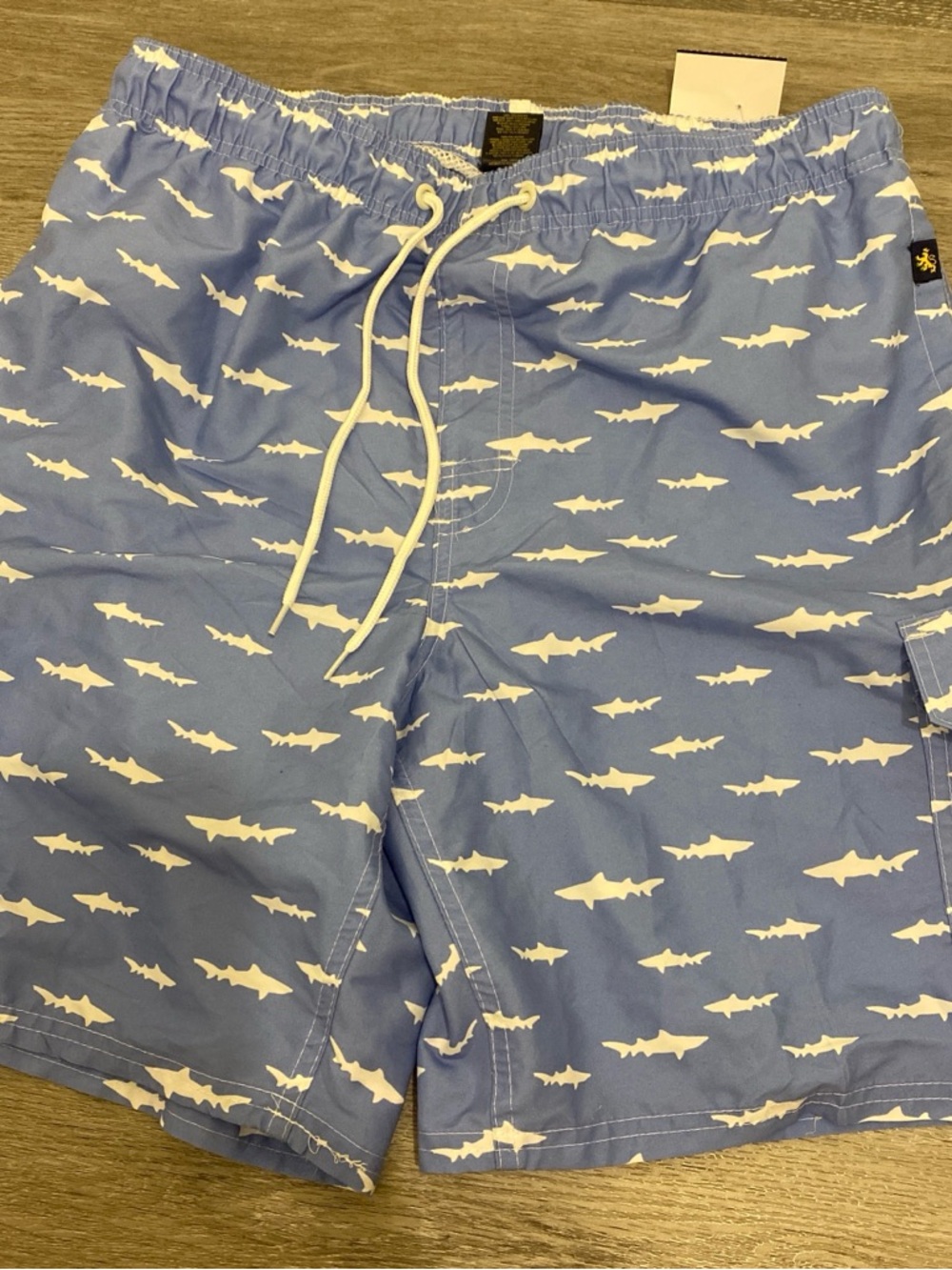 Men's Light Blue Shark-Print Swim Board Shorts